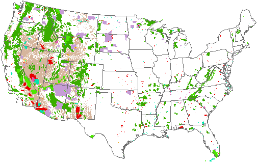 Federal/Indian land in U.S., Alber Equal Area Conic