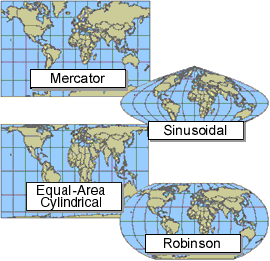 Four different map projections