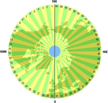 UTM zones - North view